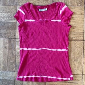Magenta ribbed short sleeves baby tee with tie dye stripes S